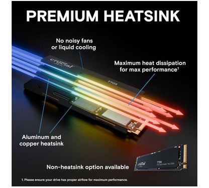 Crucial T705 2TB Gen5 NVMe SSD Heatsink - 14500/12700 MB/s R/W 1200TBW 1550K IOP