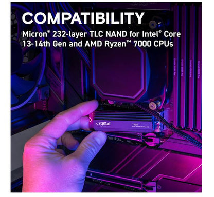 Crucial T705 4TB Gen5 NVMe SSD Heatsink - 14100/12600 MB/s R/W 2400TBW 1500K IOP