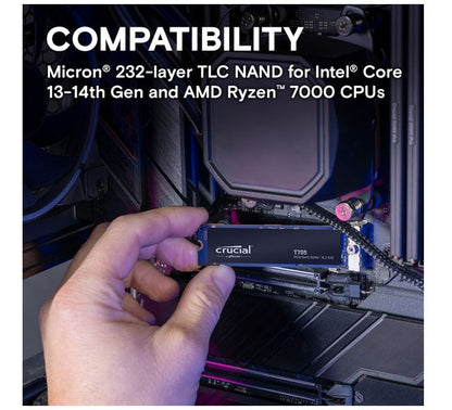 Crucial T705 4TB Gen5 NVMe SSD - 14100/12600 MB/s R/W 2400TBW 1500K IOPs 1.5M hr