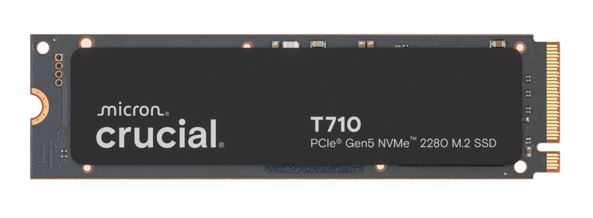 Crucial T710 4TB PCIe Gen5 NVMe 2280 SSD - 14500/13800 MB/s R/W 2400TBW 2.3M IOPs 1.5M hrs MTTF with DirectStorage for Intel & AMD 5yrs