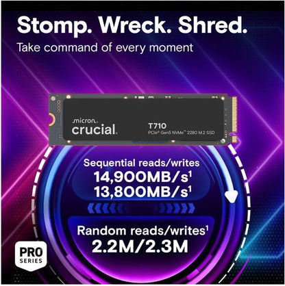 Crucial T710 4TB PCIe Gen5 NVMe 2280 SSD - 14500/13800 MB/s R/W 2400TBW 2.3M IOPs 1.5M hrs MTTF with DirectStorage for Intel & AMD 5yrs