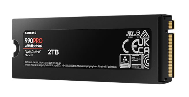 Samsung 990 Pro 2TB with Heatsink Gen4 NVMe SSD 7450MB/s 6900MB/s R/W 1550K/1200K IOPS 1200TBW 1.5M Hrs MTBF for PS5 5yrs Wty