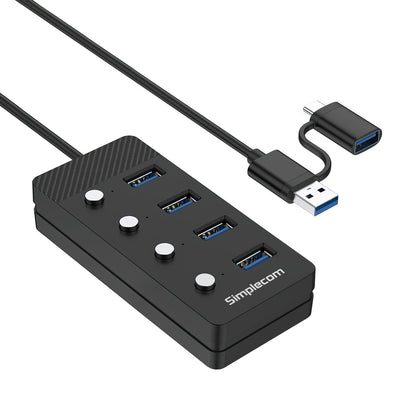 Simplecom CH345C SuperSpeed USB-A and USB-C to 4-Port USB 3.0 Hub 5Gbps Individu