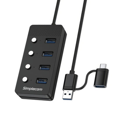 Simplecom CH345C SuperSpeed USB-A and USB-C to 4-Port USB 3.0 Hub 5Gbps Individu