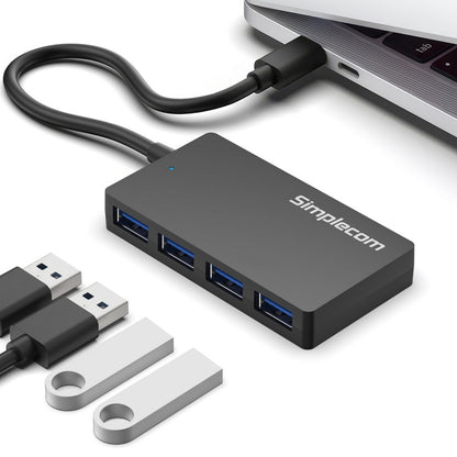 Simplecom CH350 SuperSpeed USB-C to 4xtUSB-A Hub USB 3.2 Gen1, 5Gbps, plug & play, bus-powered, ABS, 76Ã—41Ã—11mm, 35g, 15cm cable, Win/macOS compatibe