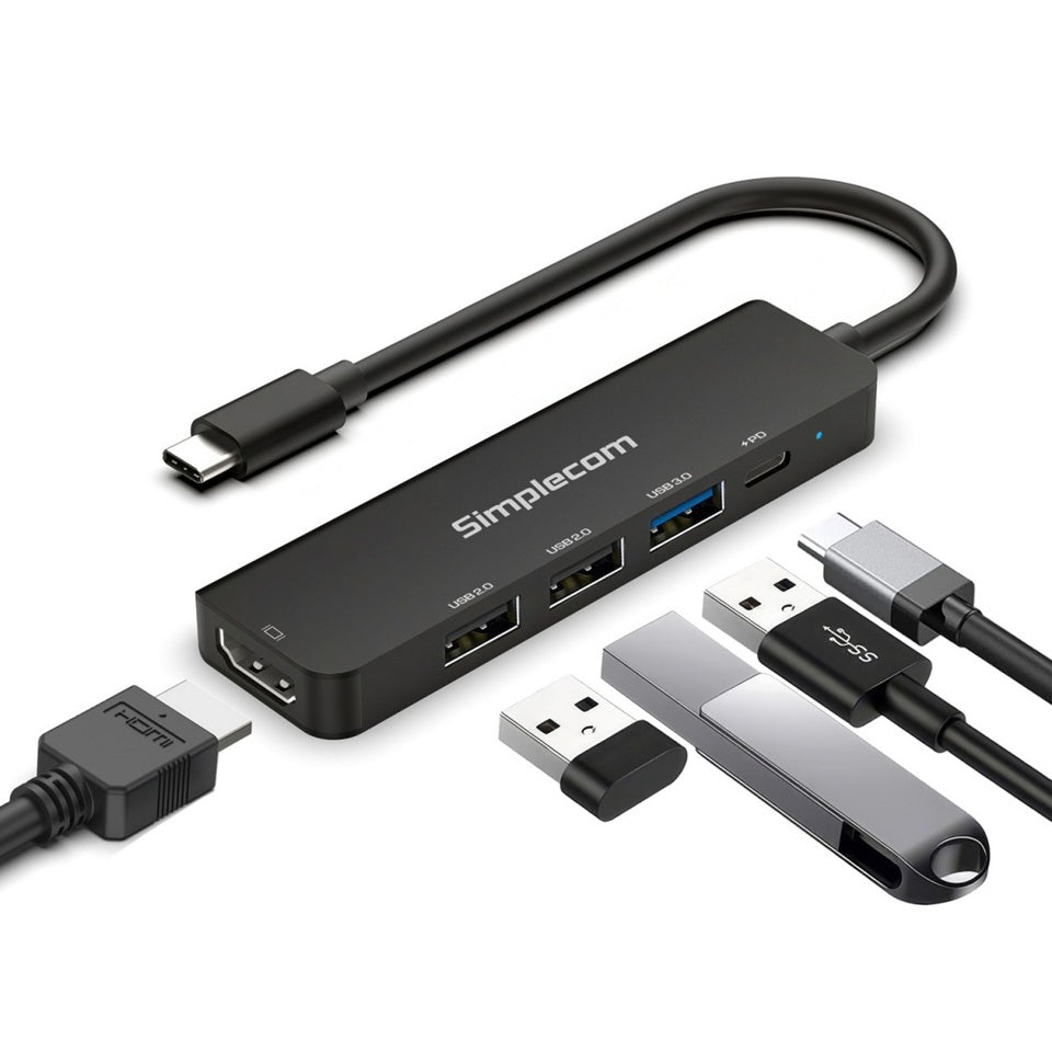 Simplecom CHT550 USB-C 5-in-1 Multiport Docking Station with USB Hub PD HDMI 2.0 4K@60Hz