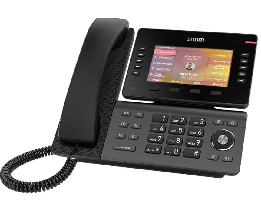 SNOM D865 Large tiltable 5 inch IPS colour display 2x USB 2.0 high speed connection 10 programmable function keys Dual-band Wi-Fi and Bluetooth