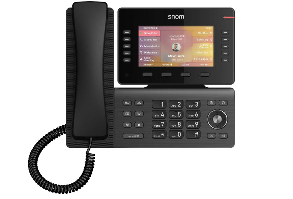 SNOM D865 Large tiltable 5 inch IPS colour display 2x USB 2.0 high speed connection 10 programmable function keys Dual-band Wi-Fi and Bluetooth