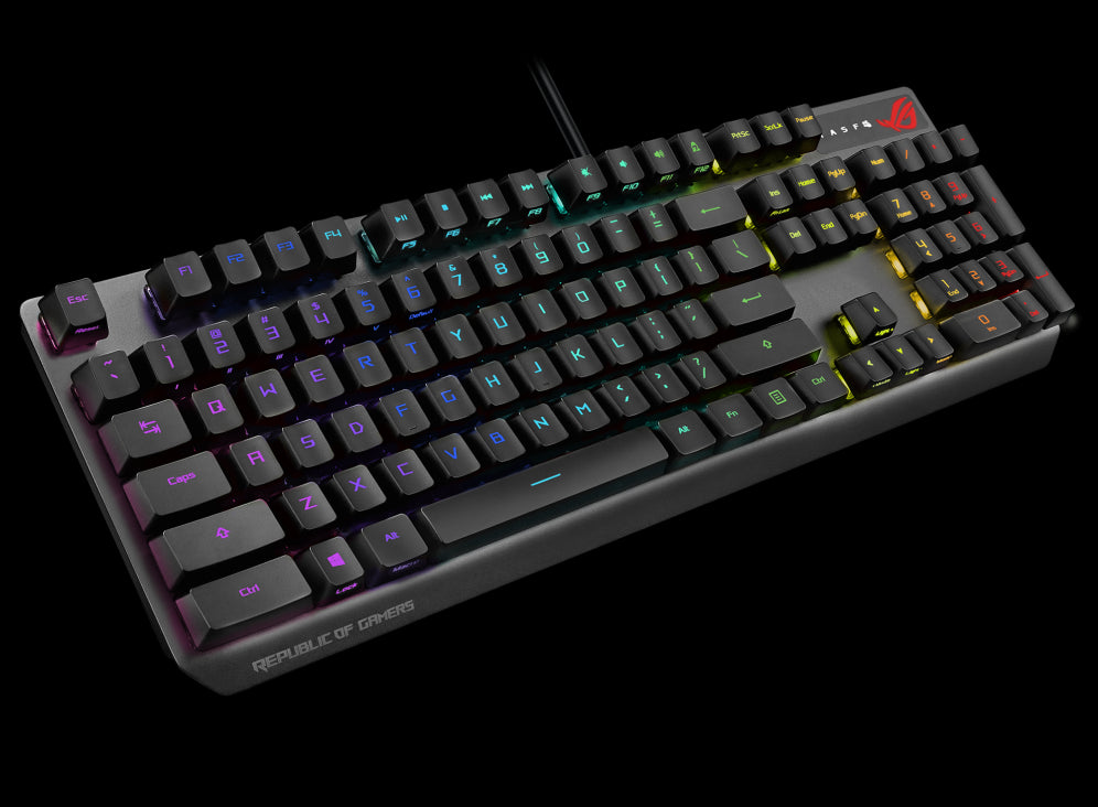 ASUS XA05 ROG STRIX SCOPE RX Blue Switch Optical Gaming Keyboard for FPS, RGB, USB 2.0 Passthrough, Alloy Top, Stealth Key,