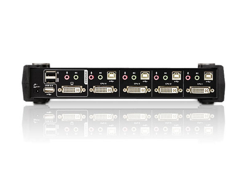 Aten Desktop KVMP Switch 4 Port Single Display DVI w/ audio, 4x Custom KVM Cables Included, 2x USB Port, Selection Via Front Panel
