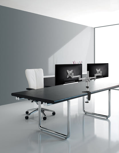 Astrotek Dual Monitor Arm Desk Mount Height Adjustable Stand for 2x LCD Display 23.8' 24' 27' 31.5' 32' 8kg 30° Tilt 180° Swivel 360° Pivot VESA LS