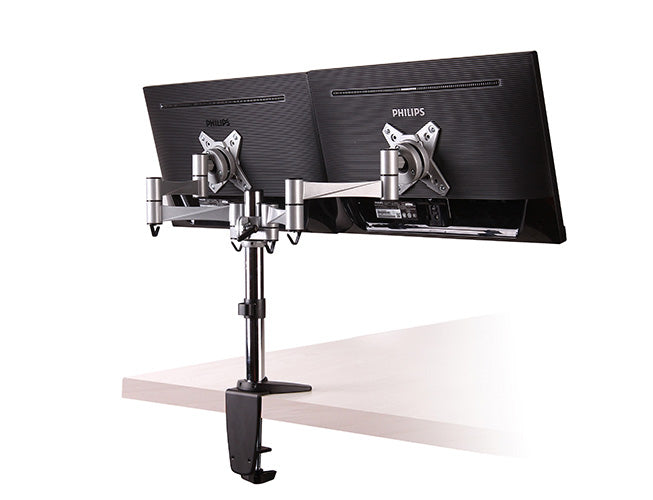 Brateck Dual Monitor Elegant Aluminium w/Arm&Desk Clamp Silver Fit most 13'- 27' Monitor VESA 75x75/100x100 (LS)