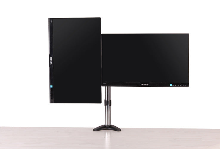 Brateck Dual Monitor Elegant Aluminium w/Arm&Desk Clamp Silver Fit most 13'- 27' Monitor VESA 75x75/100x100 (LS)