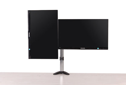 Brateck Dual Monitor Elegant Aluminium w/Arm&Desk Clamp Silver Fit most 13'- 27' Monitor VESA 75x75/100x100 (LS)