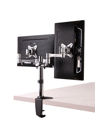 Brateck Dual Monitor Elegant Aluminium w/Arm&Desk Clamp Silver Fit most 13'- 27' Monitor VESA 75x75/100x100 (LS)