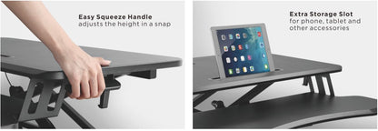 Brateck Gas Spring Sit Stand Desk Converter (950x615x110~505mm)with Keyboard Tray Deck(Standard MDF Board Surface (LS)