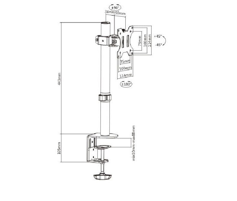 Brateck Single Screen Economical Articulating Steel Monitor Arm Fit Most 13'-32' LCD monitors, Up to 8kg per screen VESA 75x75/100x100
