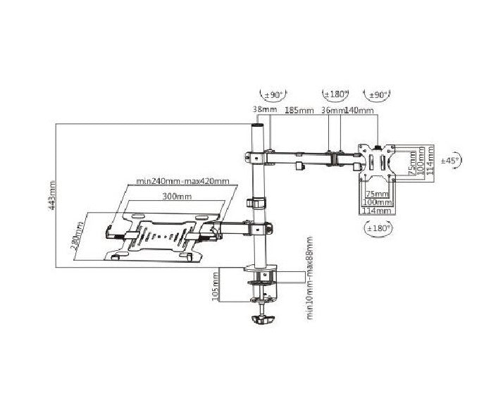 Brateck Economical Double Joint Articulating Steel Monitor Arm with Laptop Holder Fit Most 13'-32' Monitors, Up to 8kg/Screen VESA 75x75/100x1009 (LS)