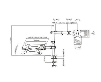 Brateck Economical Double Joint Articulating Steel Monitor Arm with Laptop Holder Fit Most 13'-32' Monitors, Up to 8kg/Screen VESA 75x75/100x1009 (LS)