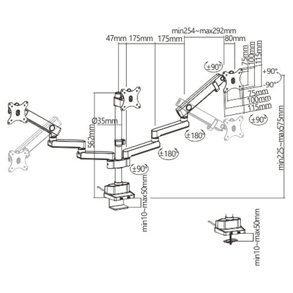 Brateck Triple Monitor Aluminum Slim Pole Held Mechanical Spring Monitor Arm Fit Most 17'-27' Monitors Up to 7kg per screen VESA 75x75/100x100