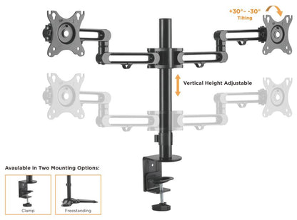Brateck Dual Monitor Premium Aluminum Articulating Monitor Arm Fit Most 17'-32' Monitors Up to 8kg per screen VESA 75x75/100x100