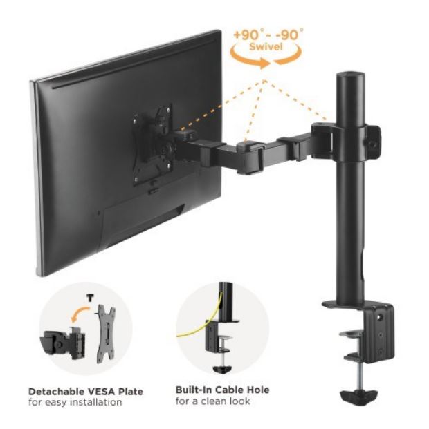 Brateck Single Monitor Affordable Steel Articulating Monitor Arm Fit Most 17'-32' Monitor Up to 9kg per screen VESA 75x75/100x100 (LS)