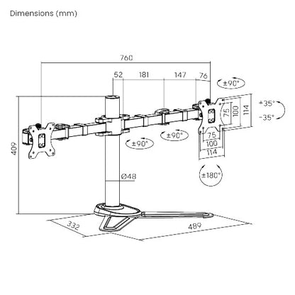 Brateck Dual Free Standing Monitors Affordable Steel Articulating Monitor Stand Fit Most 17'-32' Monitors Up to 9kg per screen VESA 75x75/100x100
