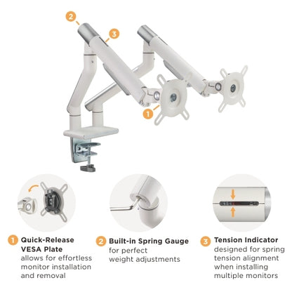Brateck Dual Monitor Premium Slim Aluminum Spring-Assisted Monitor Arm Fix Most 17'-32' Monitor Up to 9kg per screen VESA 75x75/100x100 (Space Grey)