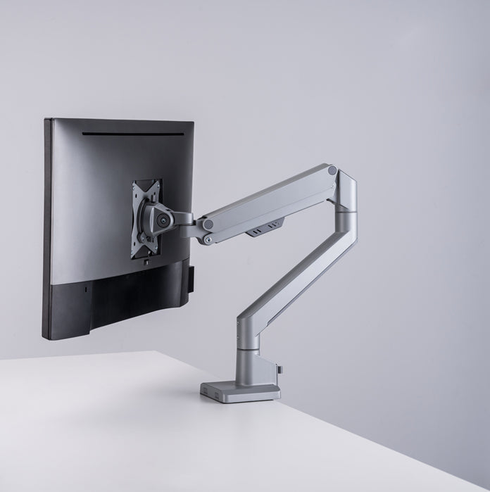 Brateck Single Monitor Thin Gas Spring Monitor Arm Fit Most 17'-32' Monitors, Up to 9kg per screen VESA 75x75/100x100 Matte Silver (LS)