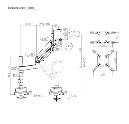Brateck LDT80-C012P Super Heavy-Duty Pole-Mounted Gas Spring Monitor Arm, Matte Black, Fit Screen Size:	24'-57' Up to 27 KG ï¼ˆLSï¼‰