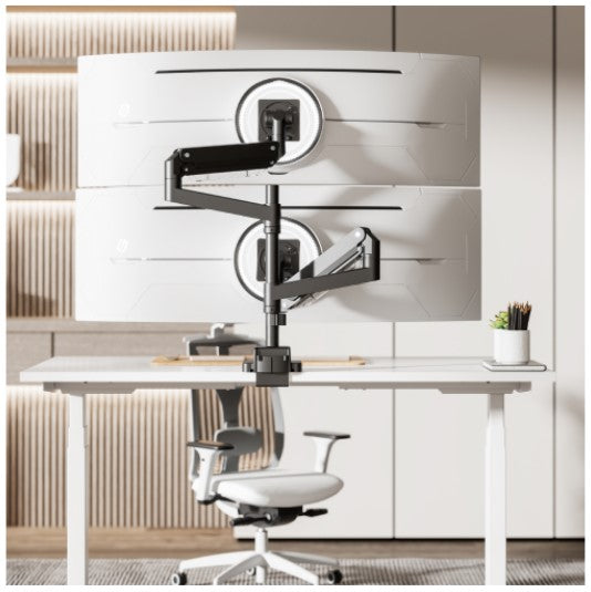 Brateck LDT80-C024P Matte Black Super Heavy-Duty Pole-Mounted Gas Spring Dual Monitor Arm For most 24'-57' Monitors (LS)