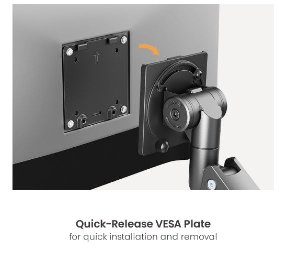 Brateck LDT80-C024UCP Matte Black Super Heavy-Duty Pole-Mounted Gas Spring Dual Monitor Arm with USB-A and USB-C Ports For most 24'-57' Monitors (LS)