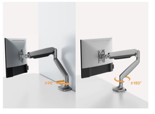 BrateckLDT82-C012UC SINGLE SCREEN HEAVY-DUTY GAS SPRING MONITOR ARM WITH USB PORTS For most 17'~45' Monitors, Matte Black(LS)