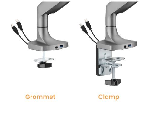 BrateckLDT82-C012UCE SINGLE SCREEN HEAVY-DUTY MECHANICAL SPRING MONITOR ARM WITH USB PORTS For most 17'~45' Monitors, Matte Silver (LS)