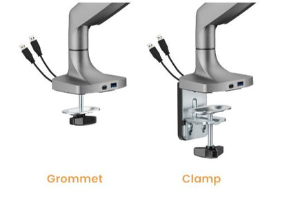 BrateckLDT82-C012UCE SINGLE SCREEN HEAVY-DUTY MECHANICAL SPRING MONITOR ARM WITH USB PORTS For most 17'~45' Monitors, Matte Silver (LS)