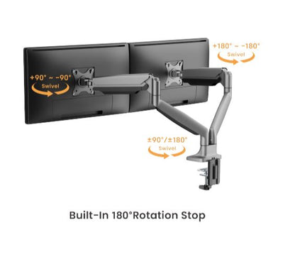 BrateckLDT82-C024UCE DUAL SCREEN HEAVY-DUTY MECHANICAL SPRING MONITOR ARM WITH USB PORTS For most 17'~35' Monitors, Matte Silver(LS)