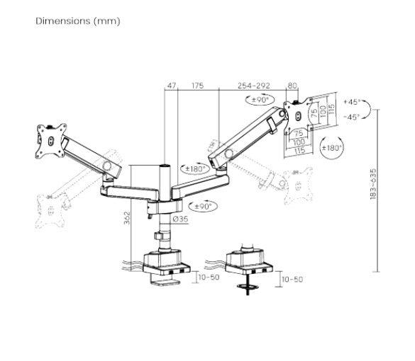 Brateck LDT84-C024UCP-B DUAL SCREEN POLE-MOUNTED HEAVY-DUTY MECHANICAL SPRING MONITOR ARM WITH USB PORTS BLACK (LS)