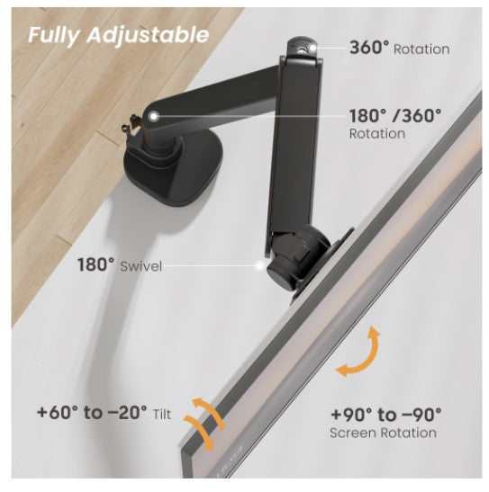Brateck LDT87-C012UC-B TITAN HEAVY-DUTY GAS SPRING MONITOR ARM WITH USB-A/USB-C PORTS (LS)