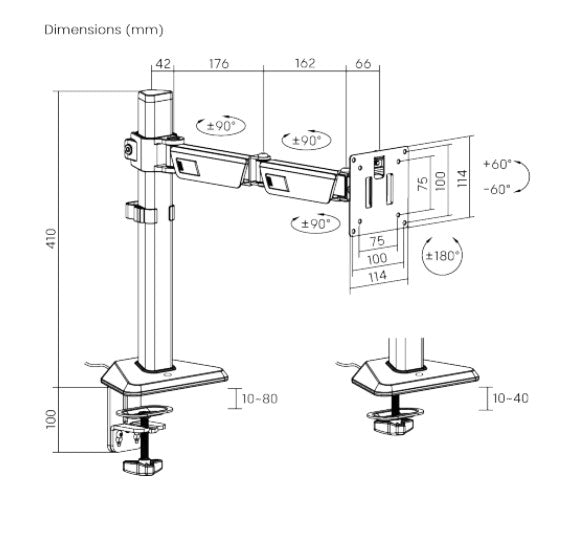 Brateck LDT89-C012L Articulating RGB Lighting Gaming Monitor Arm Matte Black, Fit Screen Size: 17'-40' Up to 12 KG (LS)