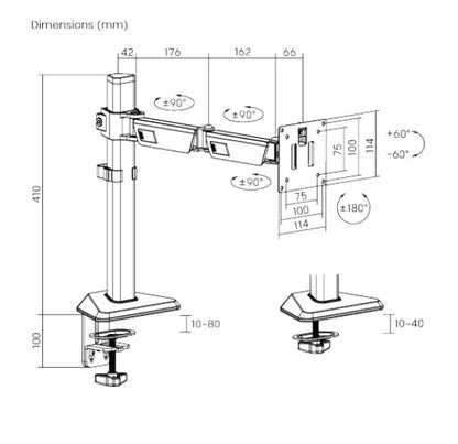 Brateck LDT89-C012 Amethyst Articulating Gaming Monitor Arm Matte Black, Fit Screen Size: 17'-40' Up to 12 KG, VESA 75x75,100x100 (LS)