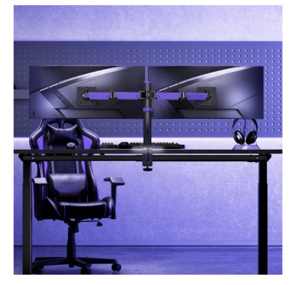 Brateck LDT89-C024L Matte Black Amethyst Articulating RGB Lighting Gaming Dual Monitor Arm, Fit Screen Size: 17'-32' (LS)