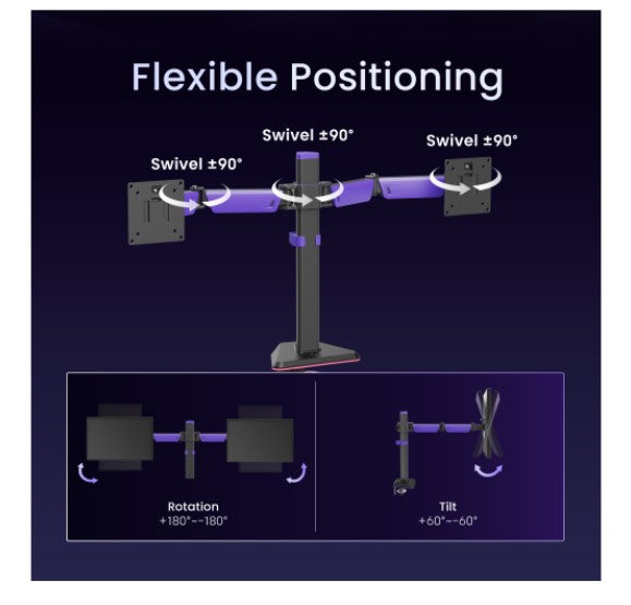 Brateck LDT89-C024 Matte Black Amethyst Articulating Gaming Dual Monitor Arm,  Fit Screen Size: 17'-32', Screen Quantity: 2 (LS)