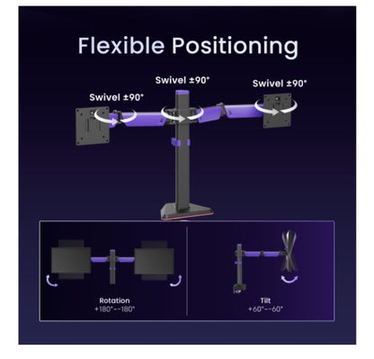 Brateck LDT89-C024 Matte Black Amethyst Articulating Gaming Dual Monitor Arm,  Fit Screen Size: 17'-32', Screen Quantity: 2 (LS)