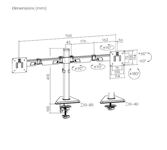 Brateck LDT89-C024 Matte Black Amethyst Articulating Gaming Dual Monitor Arm,  Fit Screen Size: 17'-32', Screen Quantity: 2 (LS)