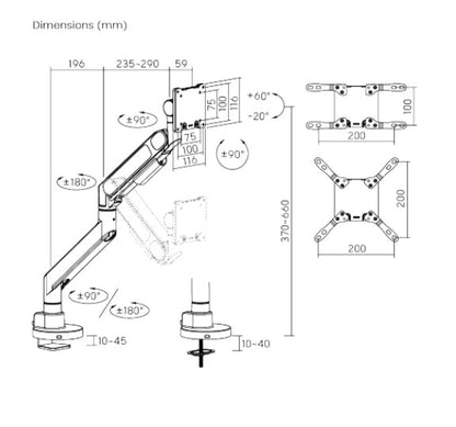 Brateck LDT92-C012-B FUTURE-PROOF HEAVY-DUTY GAS SPRING MONITOR ARM, Fit Screen Size: 24'-57' Up to 27 KG (LS)