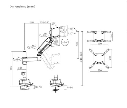 Brateck LDT92-C012P-B Future-Proof Heavy-Duty Pole-Mounted Gas Spring Monitor Arm, Fit Screen Size: 24'-57' Up to 27 KG (LS)