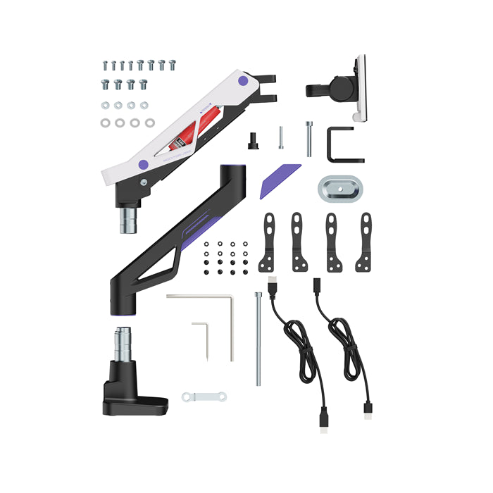 Brateck LDT95-C012UC Atlas Neo Gaming Monitor Arm with USB-A & USB-C Ports For most 24'~57' Monitors, Fit Curved Monitor, Matte Black & White (new)