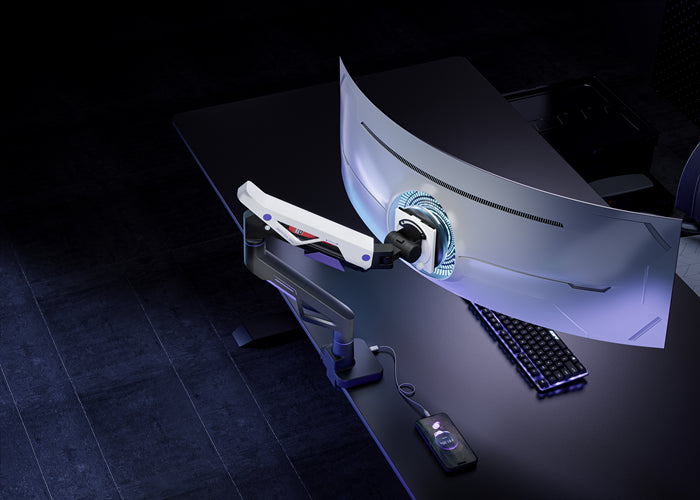 Brateck LDT95-C012UC Atlas Neo Gaming Monitor Arm with USB-A & USB-C Ports For most 24'~57' Monitors, Fit Curved Monitor, Matte Black & White (new)