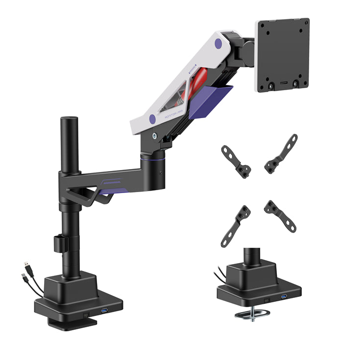 Brateck LDT95-C012UCP Atlas Neo Gaming Pole-Mounted Monitor Arm with USB-A & USB-C Ports For most 24'~57' Monitors, Matte Black & White (new)