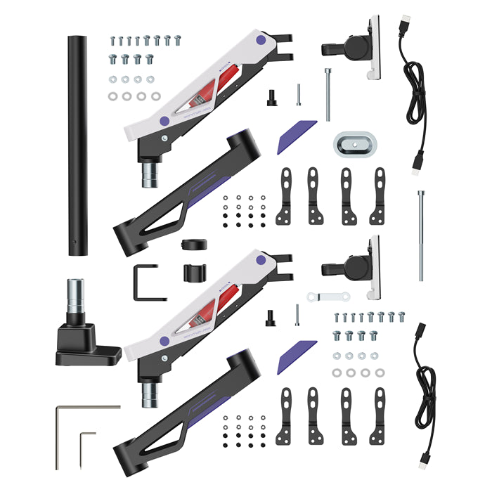 Brateck LDT95-C024UCP Atlas Neo Gaming Pole-Mounted Dual Monitor Arm with USB-A & USB-C Ports For most 24'~57' Monitors, Matte Black & White (New)